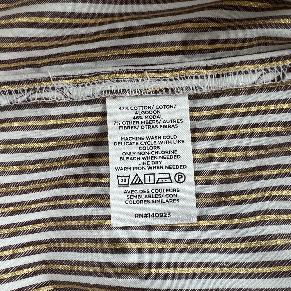 LOFT Women's Blouse - Brown and White and Gold shimmer Stripes - Picture 6 of 6
